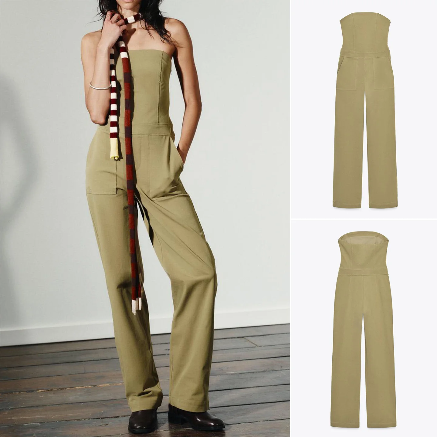 

Осенний новый женский длинный утягивающий цельный брючный костюм с прямым воротником и широкими штанинами с высокой талией для поездок на работу.