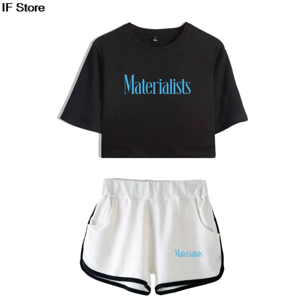 

Materialists Movie 2025 Tee Shorts 2 Pieces Sets Funny Exposed navel T-shirt Unique Crop Top Fashion Short Sleeve 2 Piece Suit