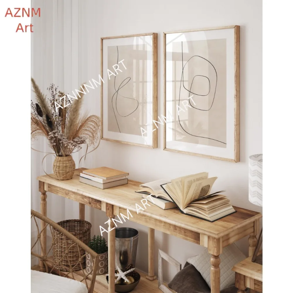 1/2Pcs Beige Prints, Abstract Painting, Neutral Minimalist Wall Art, Modern Beige Wall Decor, Line Art Canvas Painting