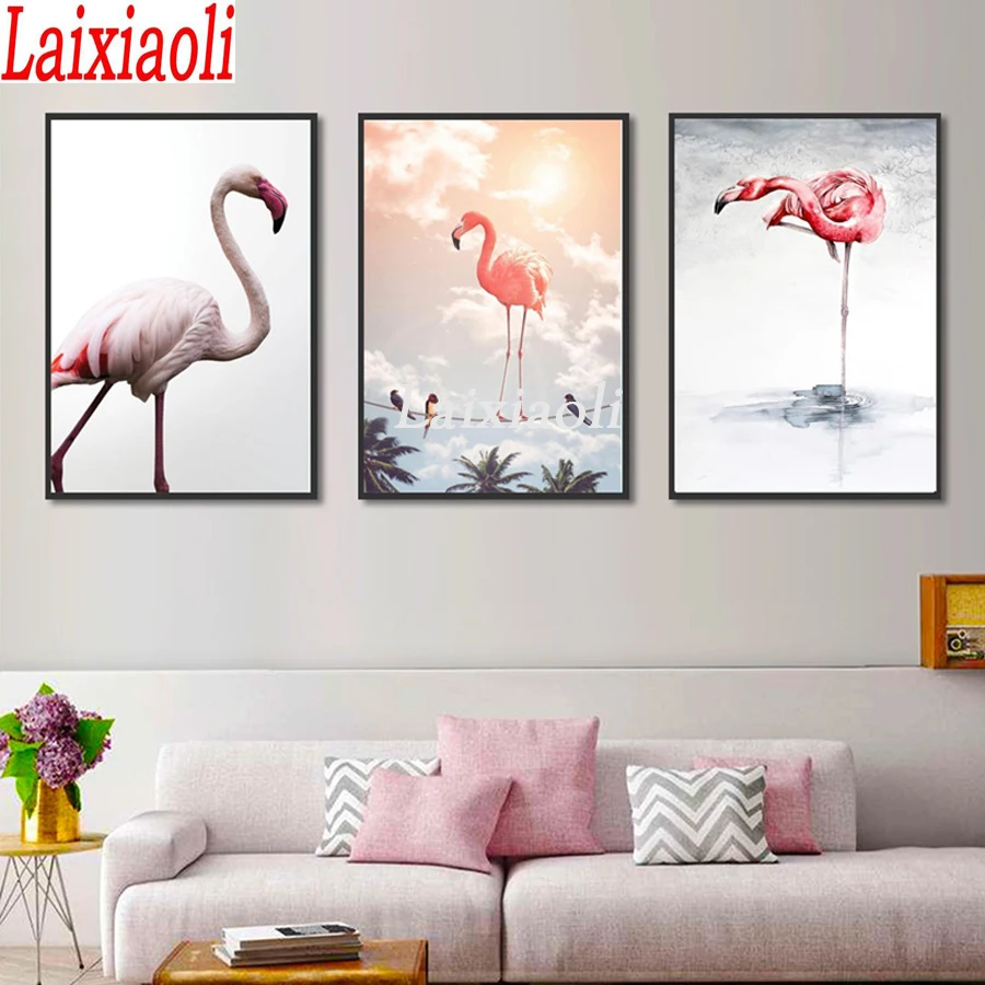 diy Diamond Painting Fire Bird Tree Scenery Flamingo Diamond Embroidery Full square round drilling 5d Diamond Mosaic kits 3 pcs