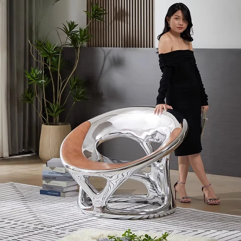 

Nordic designer creative single chair living room reception negotiation chair bright hollow electroplating