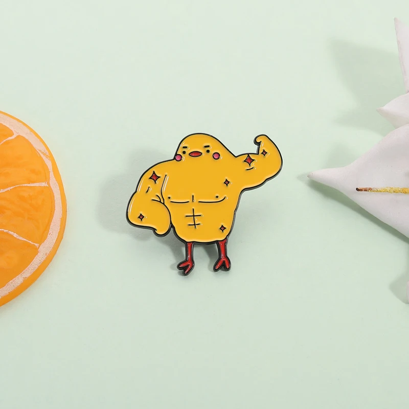 Cartoon Muscles Duck Enamel Pin Funny Fitness Strong Yellow Duck Animal Brooch Lapel Backpack Badge Jewelry Gift for Friends