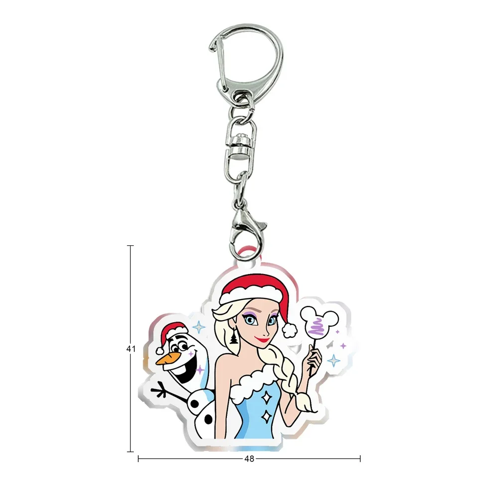 Christmas Princess Elsa Ariel Tiana Jasmine Transparent Acrylic Key Ring Mobile Phone Bag Pendant Jewelry Kids Gift Accessories