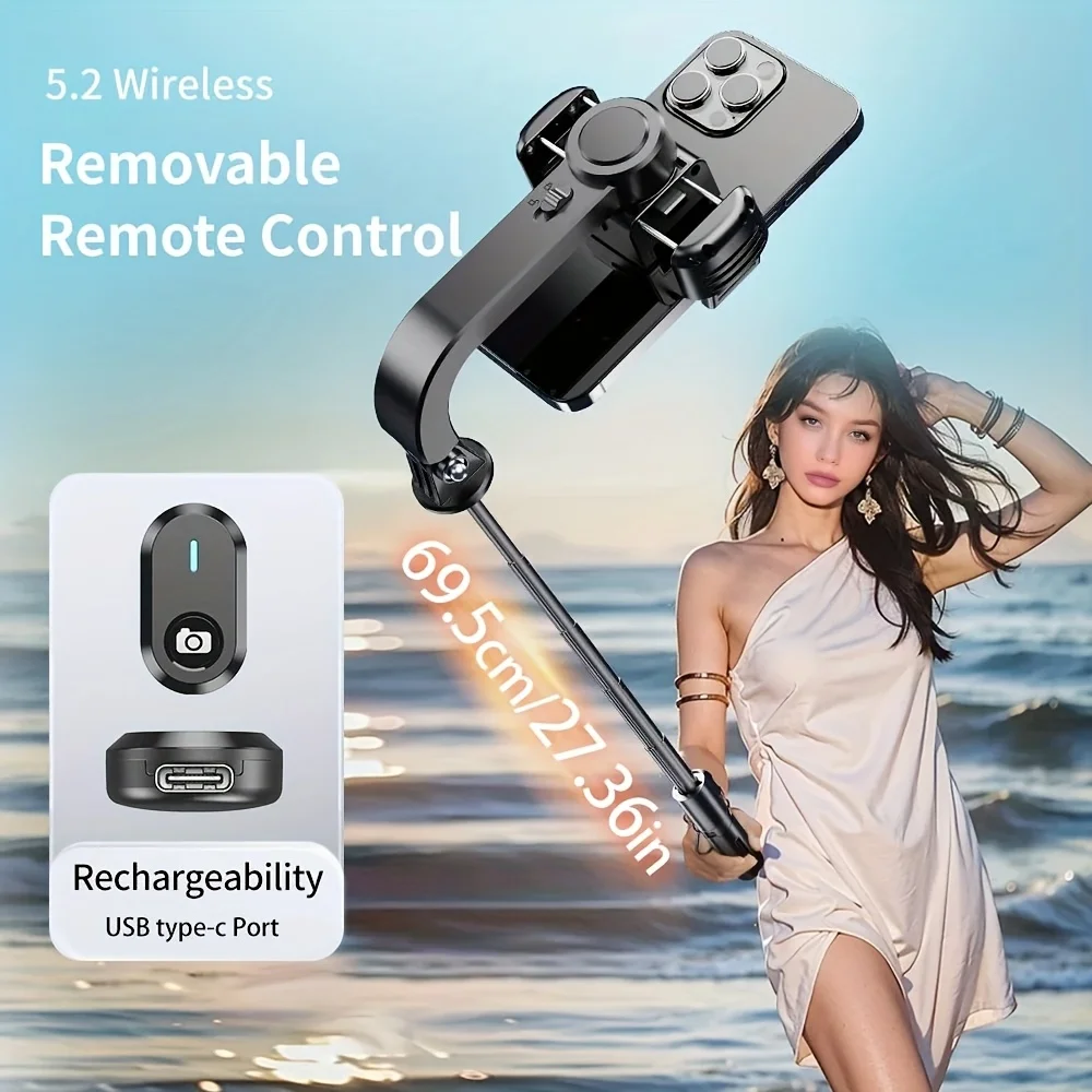 Single-Axis Gimbal Stabilizer Auto Balance Selfie Stick with Remote Anti-Shake Tripod Compatible with IPhone/Android