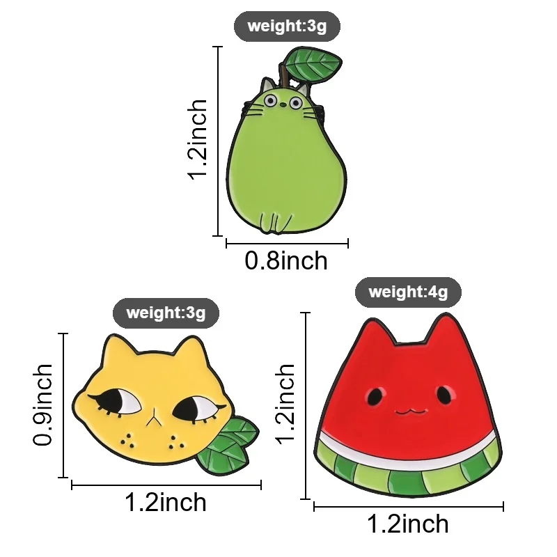 Fruit Cat Badges Cartoon Pear Lemon Watermelon Kitten Enamel Pin Funny Backpack Brooch Kawaii Animal Accessories