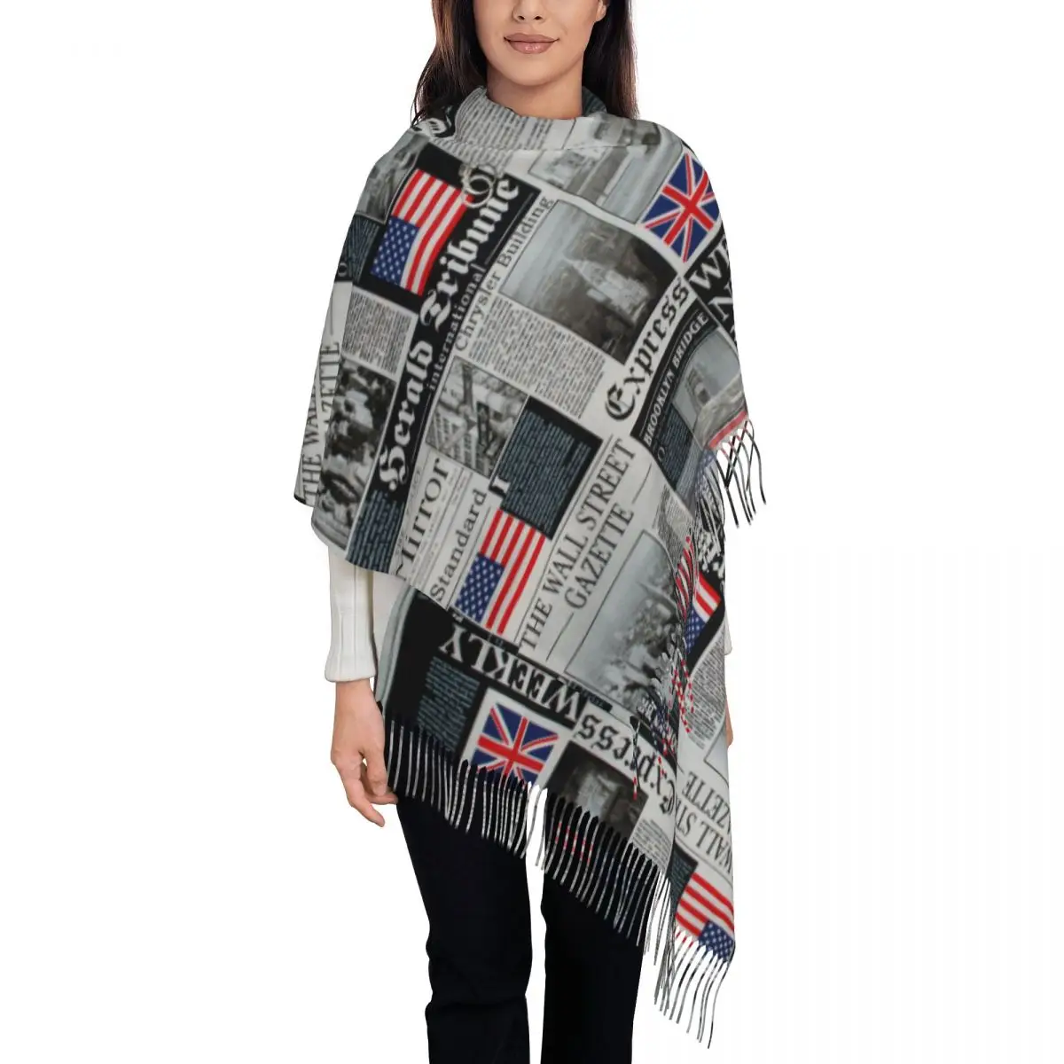 

Женский большой Лондон, Великобритания, британский узор США, шарфы, женские зимние толстые теплые шаль с кисточками, шарф