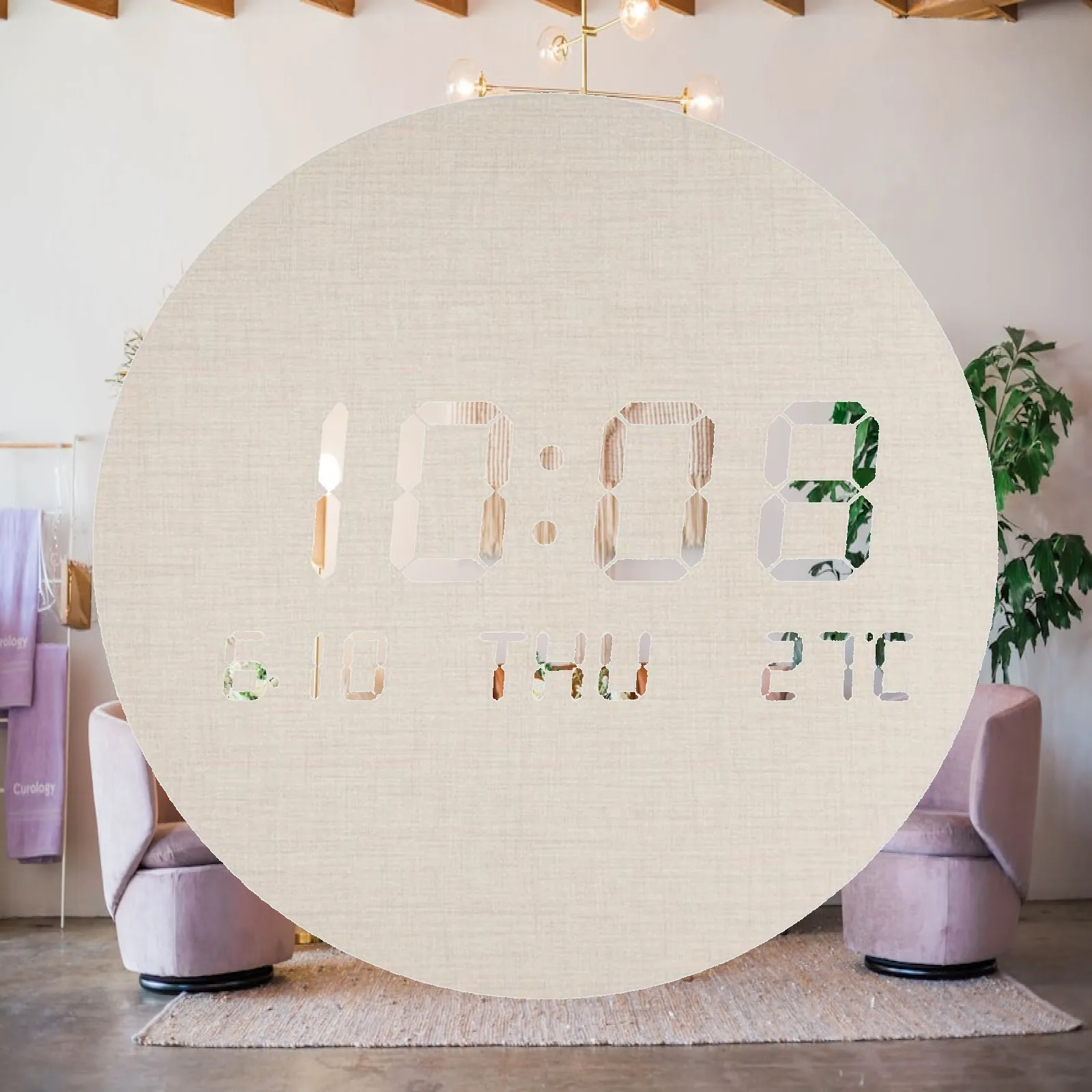 Wood Grain LED Electric Wall Clock with Temperature Display Modern Home Decor for Bedroom Office