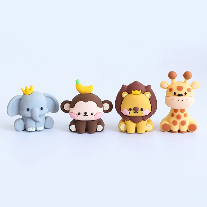 Jungle Baby Animals Cake Decoration Cute Lion Giraffe Monkey Hippo Elephant Cake Toppers for Jungle Theme Animals Birthday Party