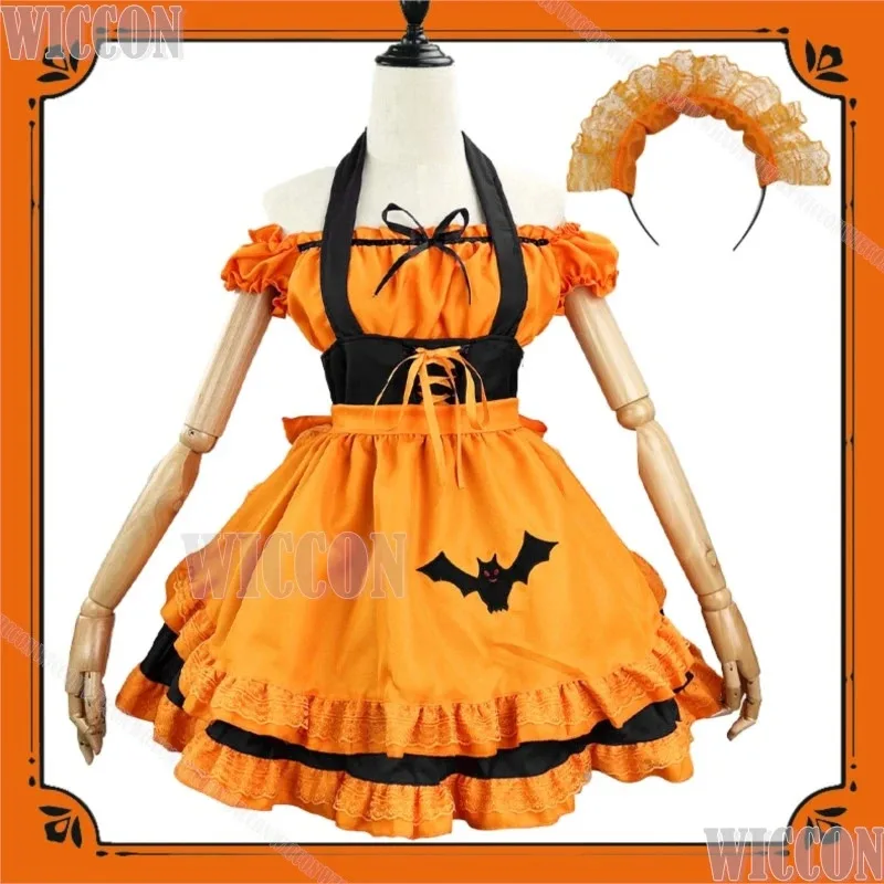 

asdh8@Halloween Pumpkin Maid Dress Lolita Dress Cosplay Anime Gothic Kawaii Suit Halloween Party Outfit Girl Woman Clothes Rolep