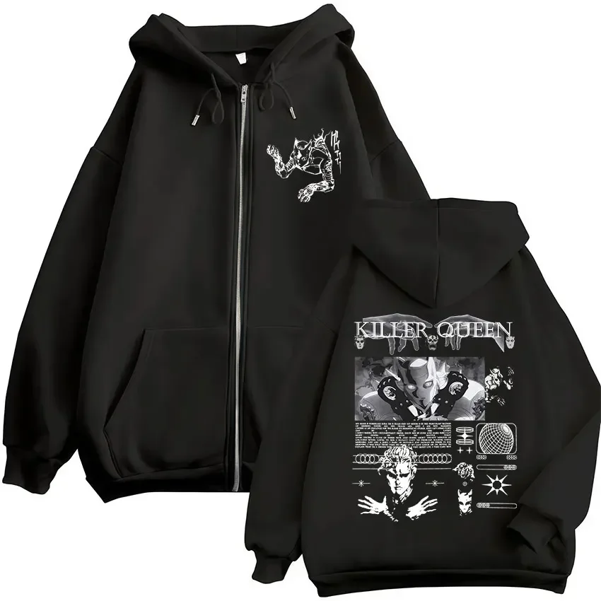 Anime Jojo Bizarre Adventure Killer Queen Zipper Hoodies Men's Women Clothing Fashion Hip Hop Zip Up Long Sleeves Pullovers Coat