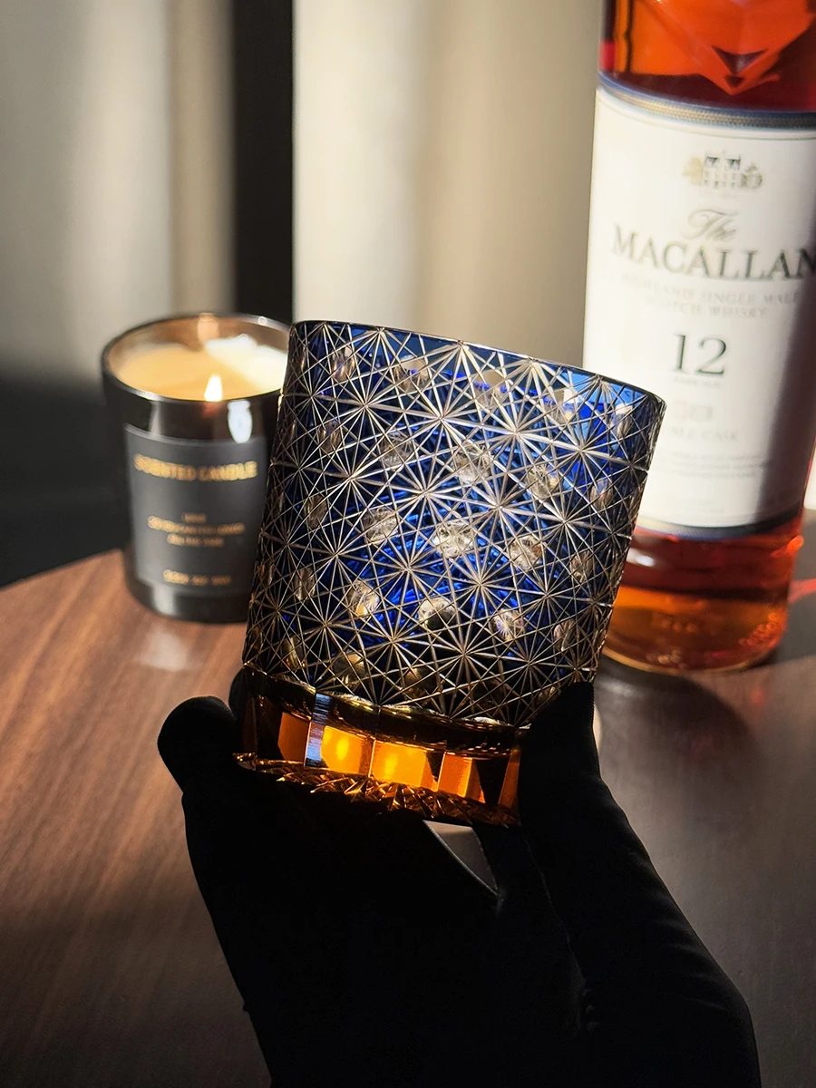 High-End Handmade Crystal Whiskey Glass Japanese Style Retro Design Double Layered Wine Cup in Gift Box by Mountain Stream