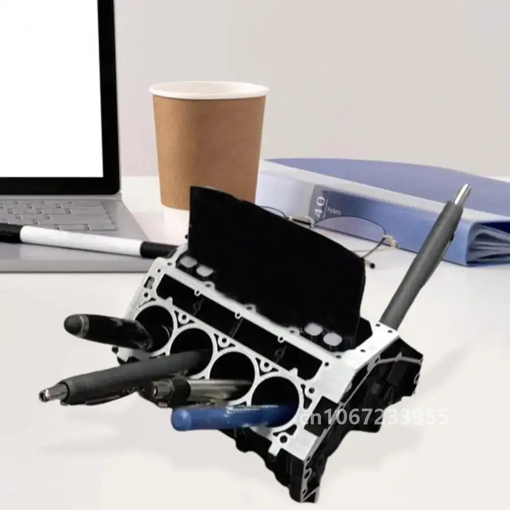 Engine Block Pen Holder Name Card Storage Stand Engine Model Business Card Holder Unique Desk Organizer for Office School Resin