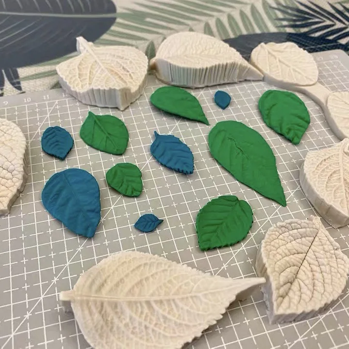 Hydrangea Mint Leaf Vein Stamp Silicone Mold Designer DIY Soft Clay Cold Porcelain Flower Press Mold Leaf Model Cold Ceramic