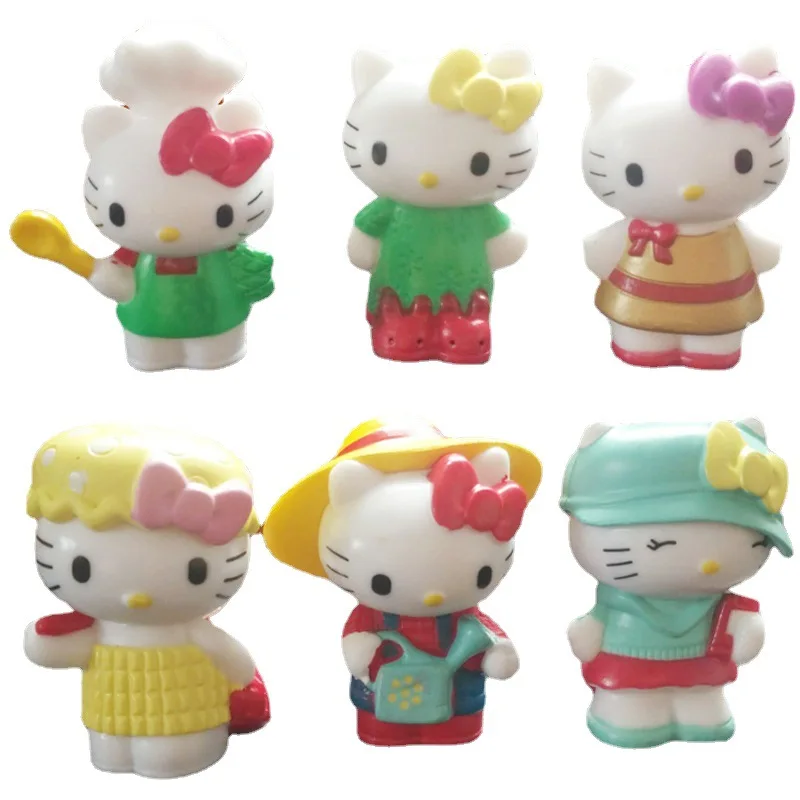 6pcs Tiny Girl Toy Craft Vase Hello Kitty Animated Cat Storytelling Props Animal Dolls 4-4.5cm Desktop Birthday Cake Decoration