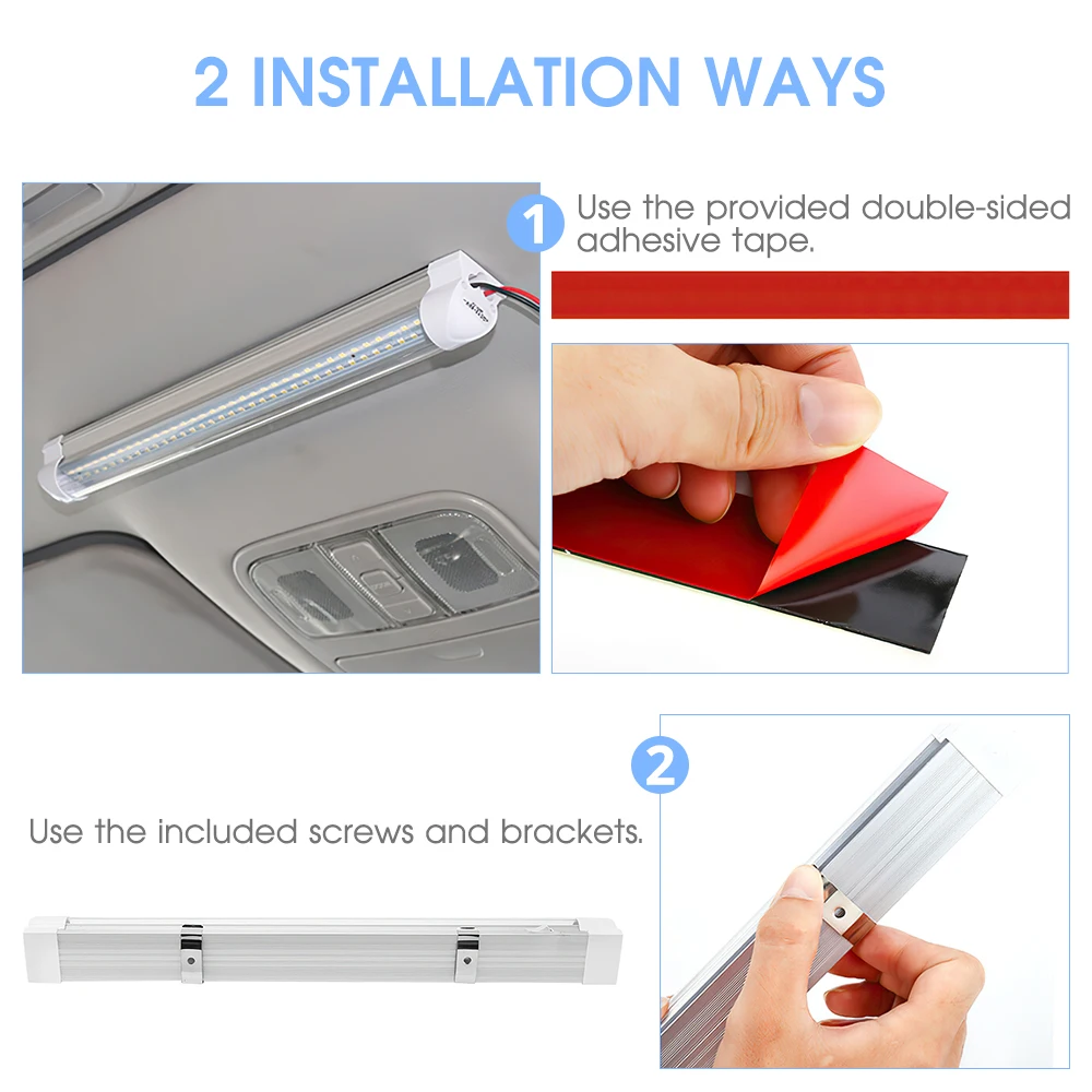 72 LED 12V Car Interior Light LED Strip Bar Lamp 4.5W Tube Under Cabinet Light with ON/Off Switch for Caravan Van Boats Trucks