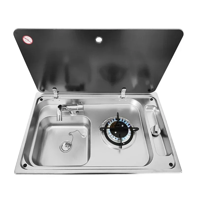 2 In 1 Folding RV Kitchen Stove With Sink Hidden Single Head Cooking Burner Outdoor Caravan Camper Multifunctional Cooking