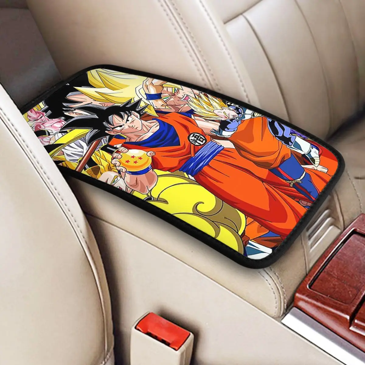 Dragon Ball Z Goku Vegeta DBZ Car Armrest Cover Mat Universal Leather Center Console Cover Pad Nonslip Auto Accessories Interior