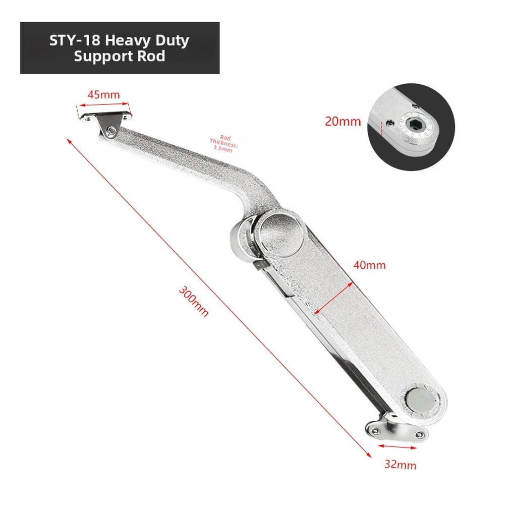 Cabinet Lid Support Rod in Solid Zinc Alloy with Arbitrary Stop Control Soft Close Buffer and 110 Degree Maximum Opening Angle