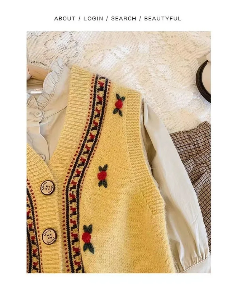 UNITIM 2026 Herbst Kinder Mädchen Strickweste V-Ausschnitt Stickerei Weste für Kinder Mädchen 2-8 Jahre Baby Mädchen Ärmelloser Pullover – Detail 8