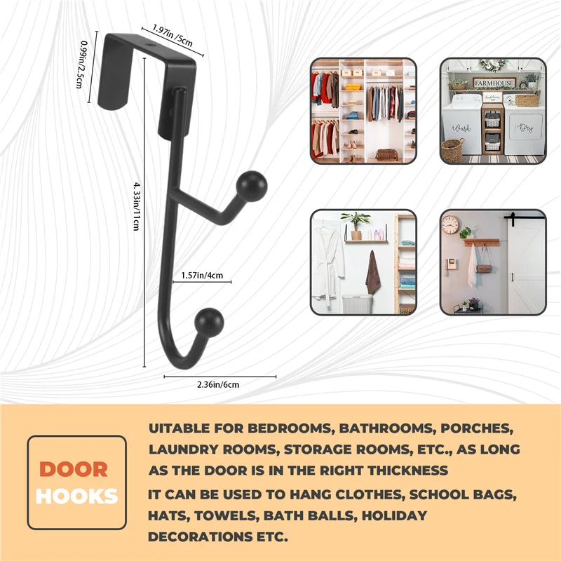 

LLCS-2 Pack Over The Door Hooks Hanger, Sturdy Metal Double Hook Hanger For Hanging Coats, Hats, Robes, Towels