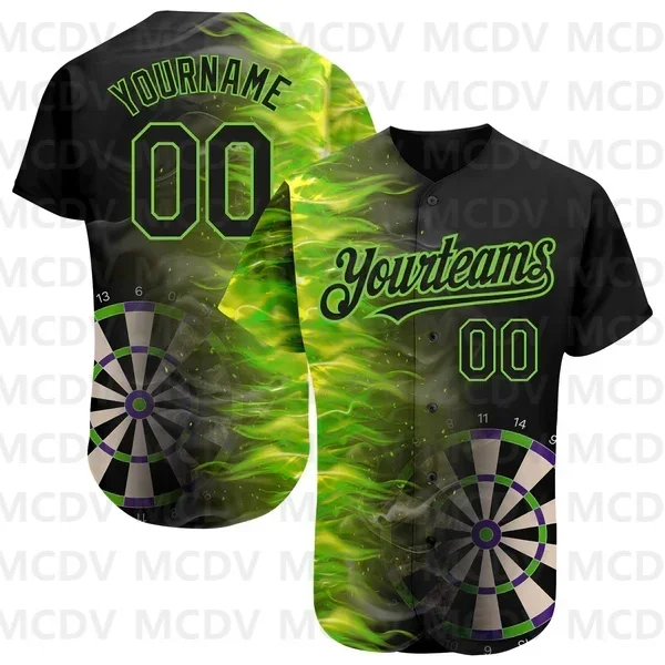 Custom Black Gold 3D Pattern Design Flame Dart Board Authentic Baseball Jersey