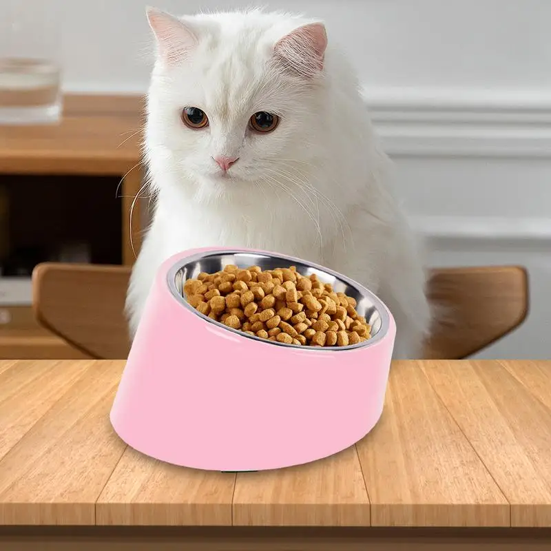 Anti Vomit Cat Bowl Angled Wide Shallow Dish Removable Stainless Steel Anti-slip Tilted Cat Bowl For Cats And Puppy Backflow