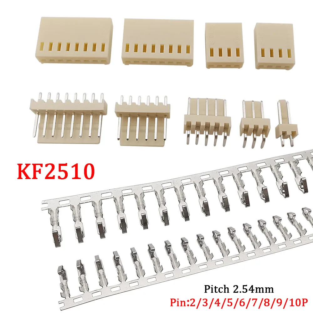 50Pcs KF2510 Connector 2.54mm Pitch 2P-10Pin Straight/Curved Female Socket Housing Male Plug Pin Header Crimp Terminals Adapter