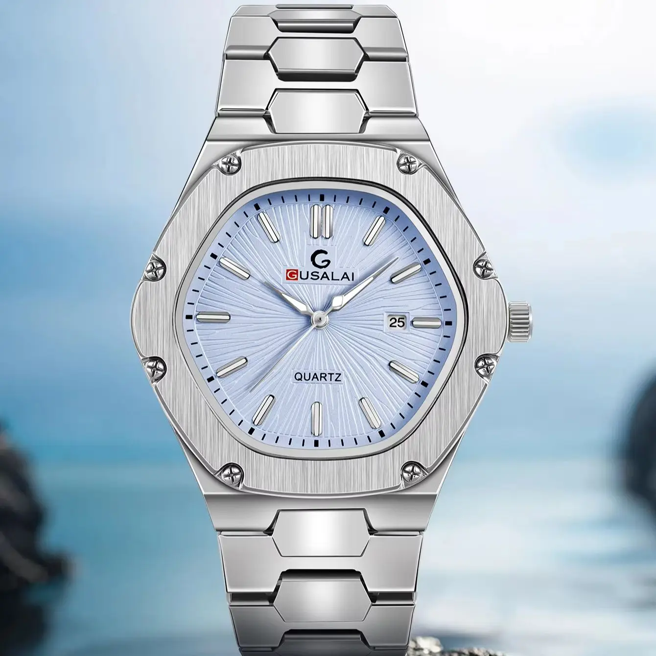 Luxury Men's Quartz Watch, Stainless Steel Strap Wristwatch with Date Calendar, Perfect Christmas Gift for Men & Boys