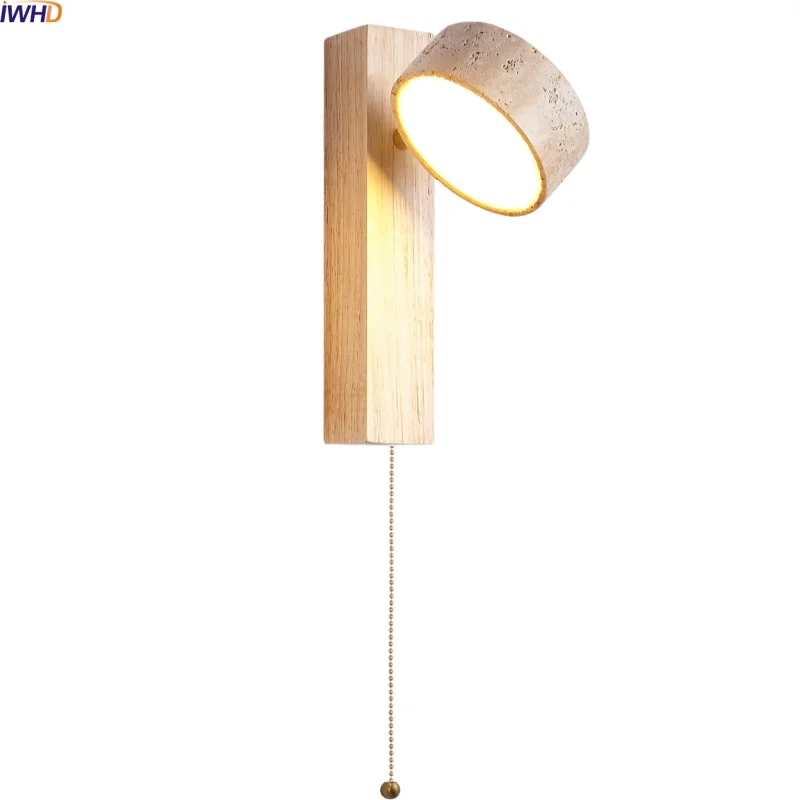 

IWHD Interior Reading LED Wall Lamps Kids Bedroom Decor Yellow Travertine Wood Modern Nordic Bathroom Mirror Light Wandeleuchte