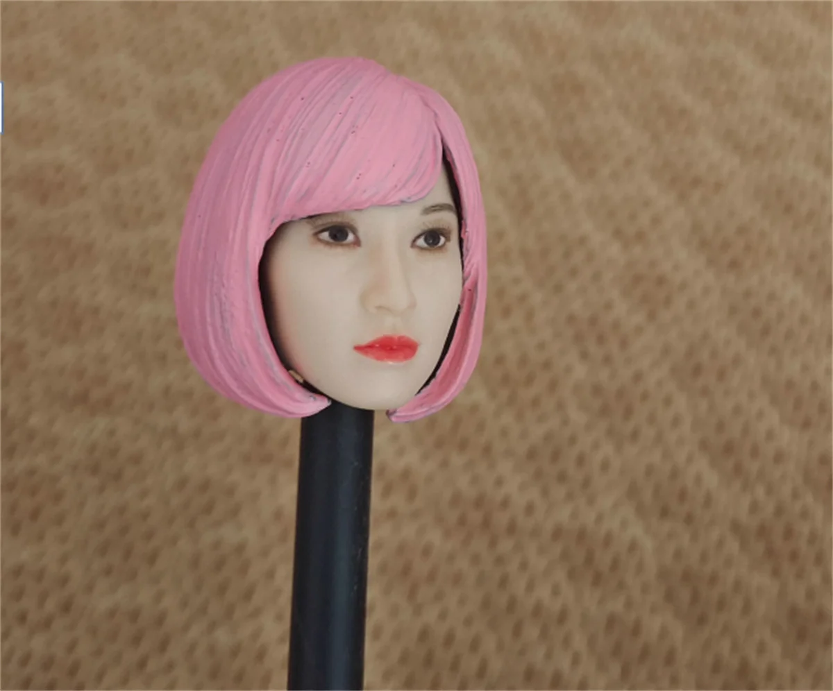 

1 /6 Scale Korean Beauty Female Head Sculpt Pink Cute Head Carving Girl Head fit 12'' Action Figure