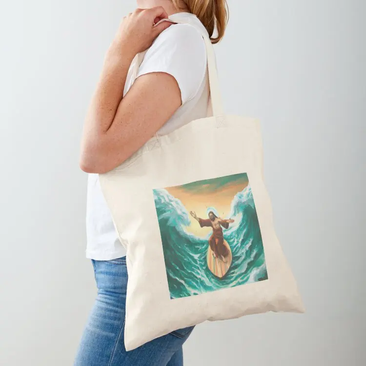 

Surfing Jesus funny Tote Bag Women's shopper bag Fabric bag Beach Candy bags