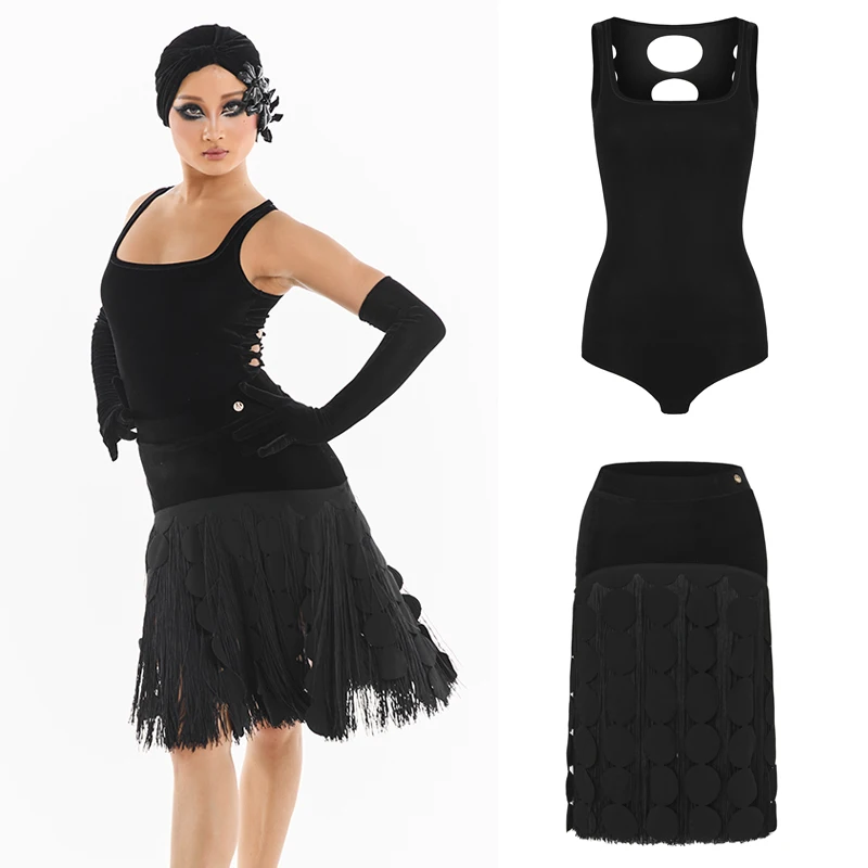 Schöne Zurück Latin Top Quasten Rock Frauen Chacha Latin Dance Kostüme Erwachsene Ballroom Dance Performance Kleidung SL14727