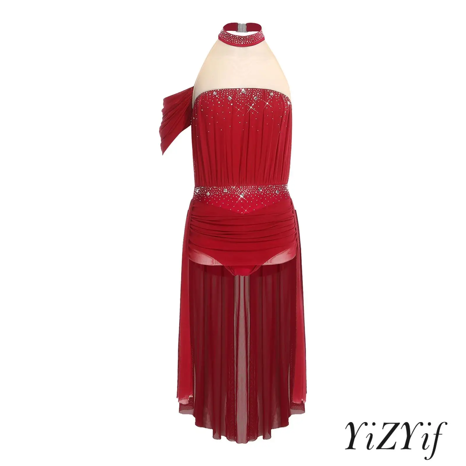 

Женское профессиональное платье для выступлений в латинском танго со стразами и рюшами, сетчатое боди с нерегулярным подолом, платье для сальсы, латинское лирическое платье