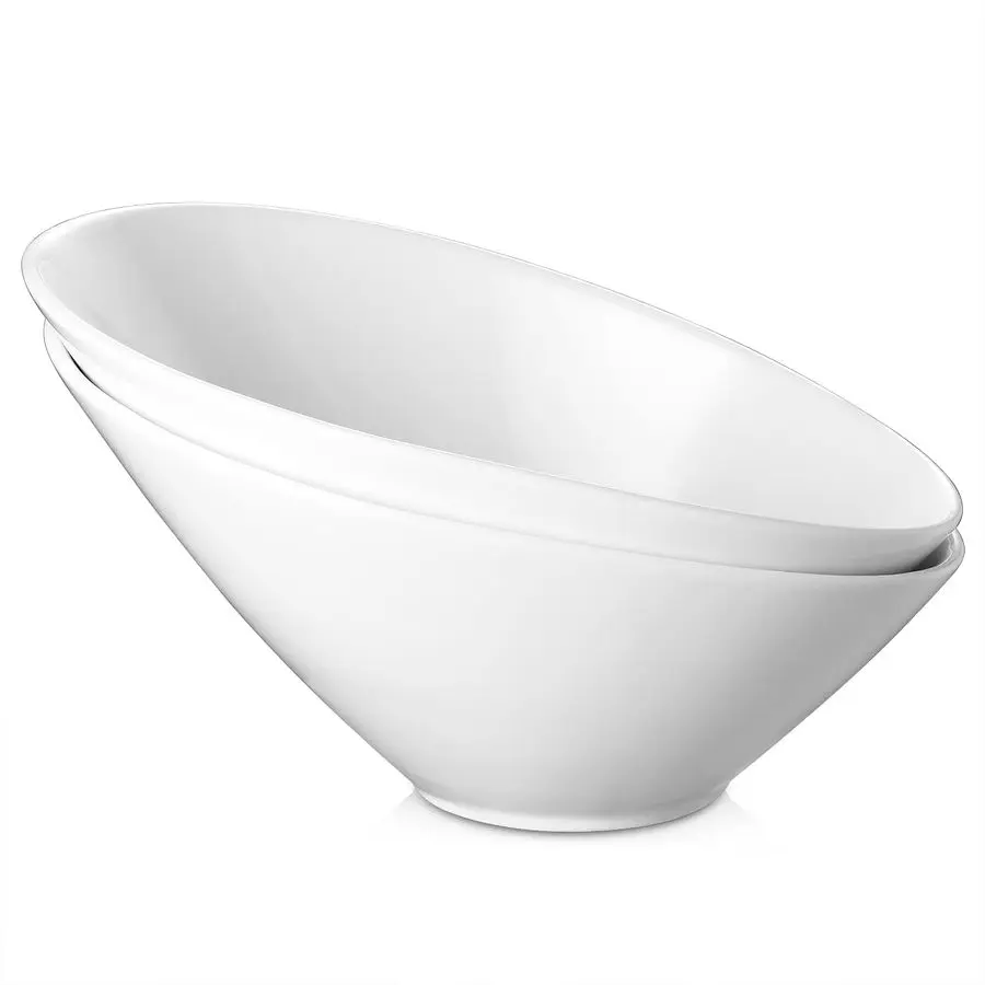 

23 OZ Slanted Salad Bowls of 2 Packs 9.5 Angled Serving Bowls for Salad, Fruit, Snacks Ceramic White Bowls for Restaurant, Daily