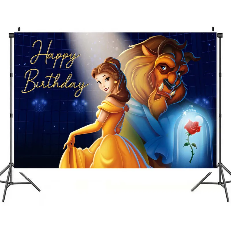 

Disney Beauty And The Beast Princess Belle Background Girl Birthday Party Photography Background Decoration Baby Party Studio