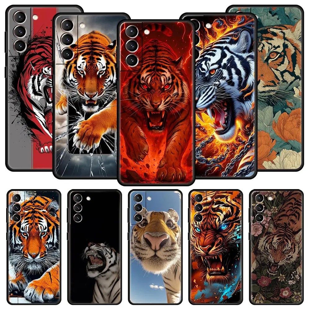 Phone Case Cover for Samsung Galaxy S26 S25 S24 S23 S22 S20 S21 FE Ultra Plus S25 Edge 5G Soft TPU Capas Cartoon Tiger Pattern