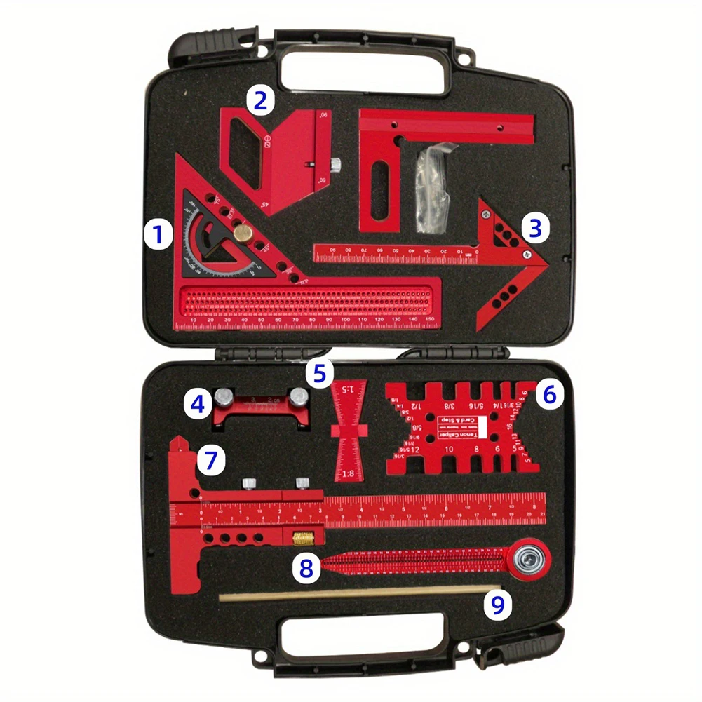 9pcs/10pcs Woodworking Measuring Tool Set With Storage Box For Wood Panel Splicing And Layout Planning In Woodworking Projects