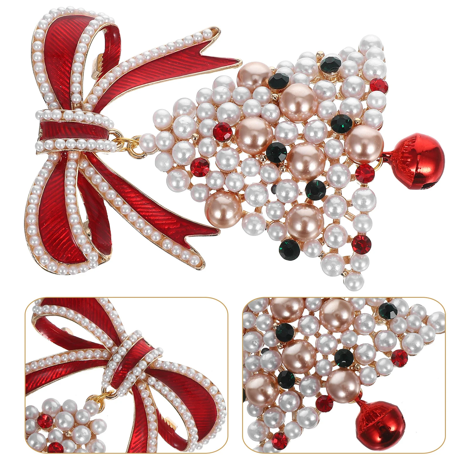 

Christmas Bowknot Bell Brooch Pearl Crystal Alloy Pin Holiday Winter Party Lapel Brooch for Women Pin Brooches for Women
