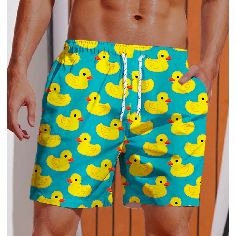 Funny Duck 3D Printed Beach Shorts Men\'s Casual Fashion Board Shorts Male Swimming Trunks Kids Short Pants Man Swimsuit Clothing