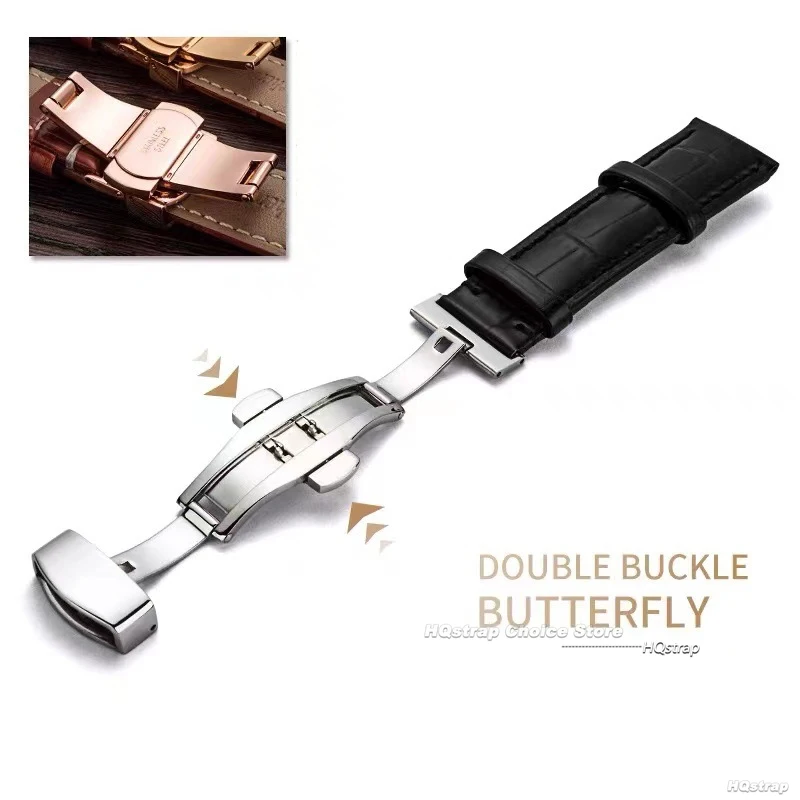 20mm 22mm Genuine Leather Watch Strap with Watchband Box Butterfly Folding Clasp Bands Replacement Wristband 18mm 24mm Bracelet