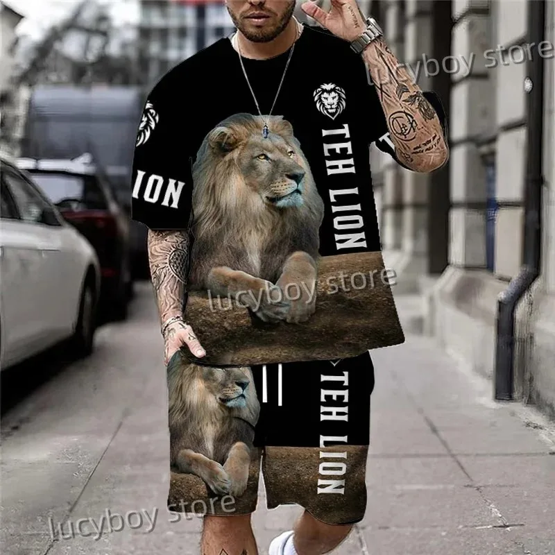 2025 Men's Classic 3D Printed T-shirt and Shorts Set Fashionable Retro Street Style Short Sleeved and Shorts Two-piece Set