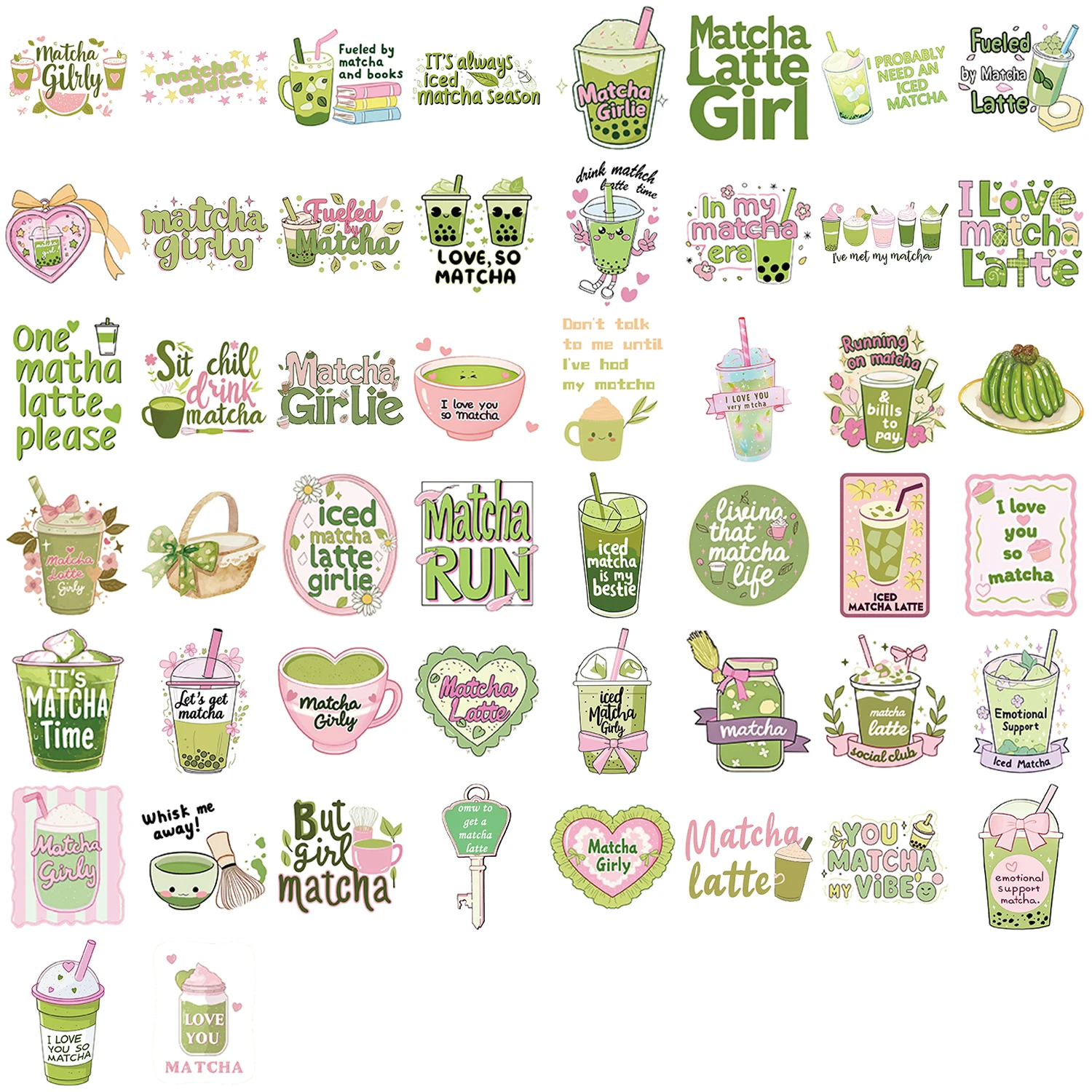 Autocollants Matcha Girl pour ordinateur portable, 50 pièces, autocollants esthétiques pour bouteille d'eau de Skateboard Hydroflask, autocollant de vélo pour adultes
