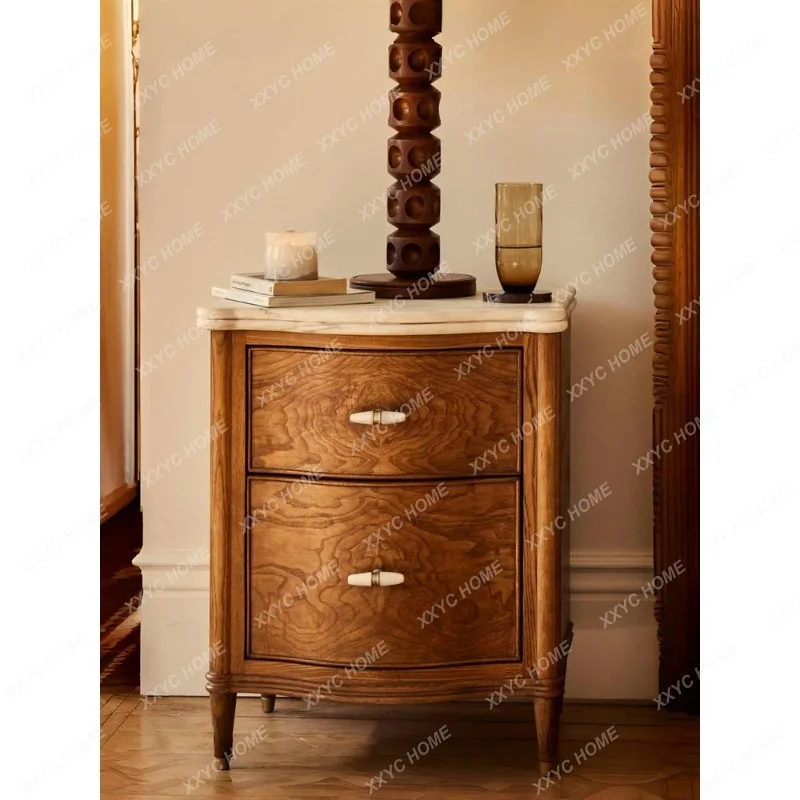 

Medieval style walnut burl leather bedside table retro living room for home solid wood storage cabinet bedroom storage cabinet