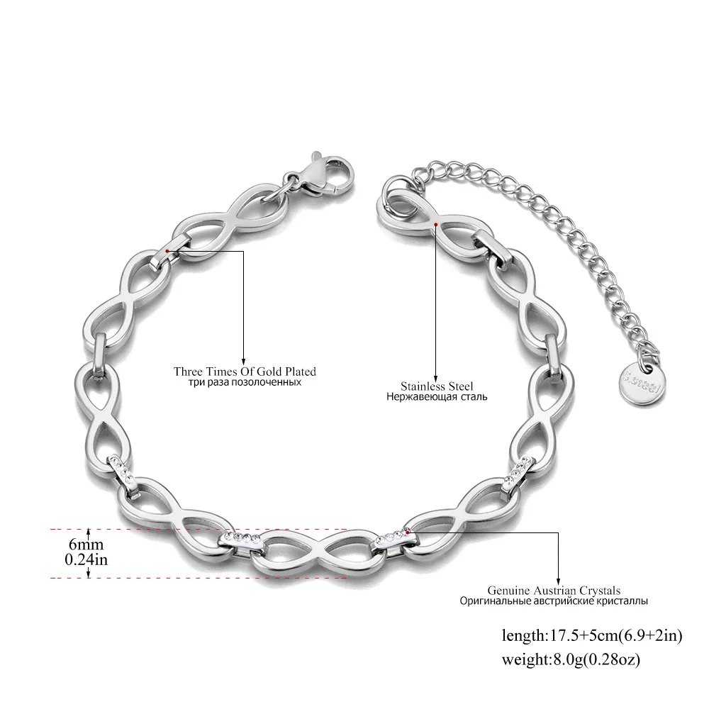 Lokaer Waterproof Fashion Infinite Eternity Chain Bracelet 18k Gold Plated 316L Stainless Steel Hand Bangles For Women B24050