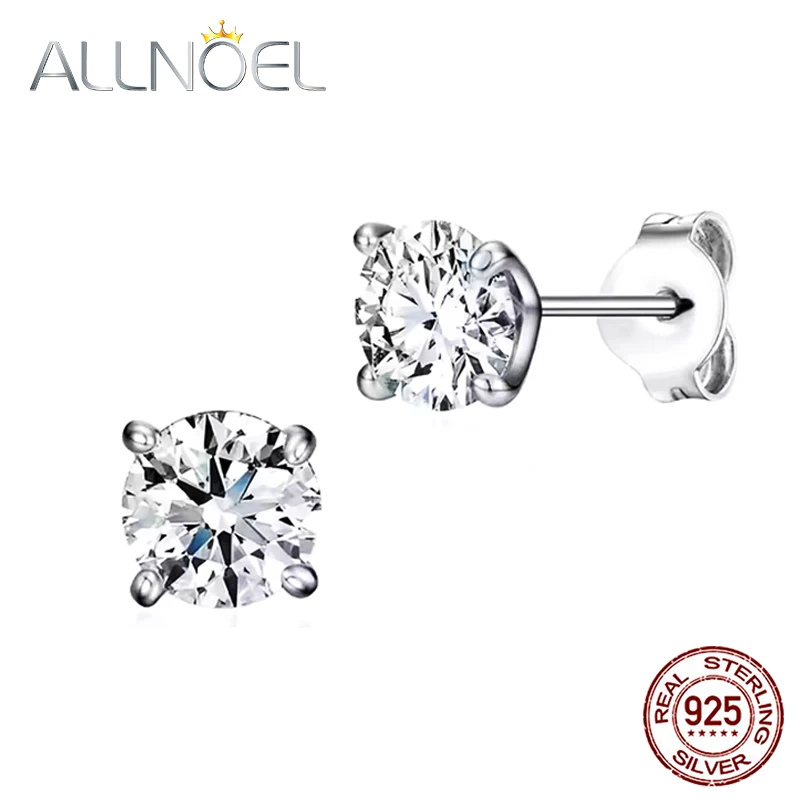 Allnoel cristal 5a zircão 925 prata esterlina quadrado redondo brincos para mulheres homens piercing orelha parafuso prisioneiro hipoalergênico 5mm 6mm