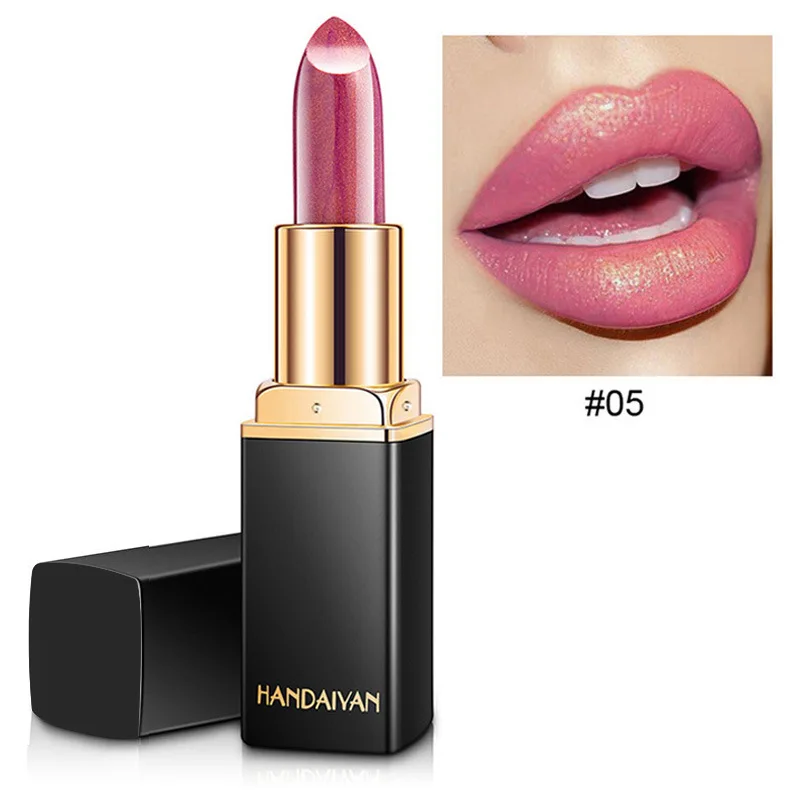 Black Tube Gold Shiny Lipstick Waterproof Long Lasting Moisturizing Glitter Pearlescent Nude Pink Shimmer Lipstick Luxury Makeup image 3
