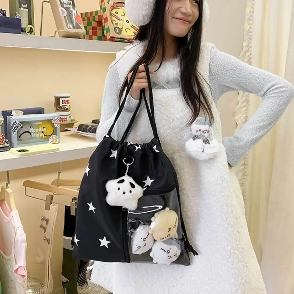 

Casual Star Print Dstring Bag Large Capacity Soulder Bag For Students Korean Style Student Canvas Bag Backpacks For Women Girls