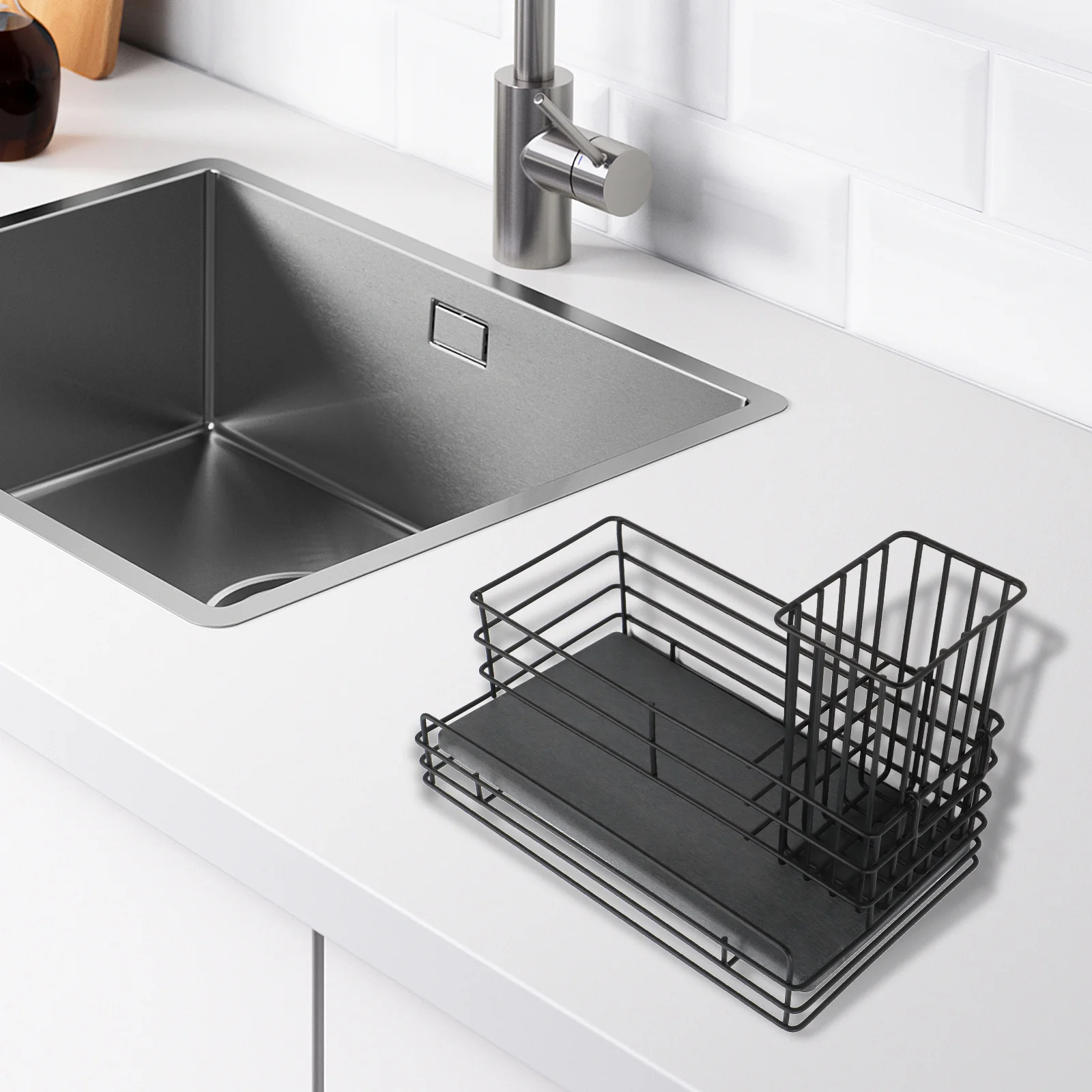 

Держатель для мытья посуды, водопоглощающий лоток, подставка для губки из углеродистой стали, 24x14x13,5 см, эффективная организация