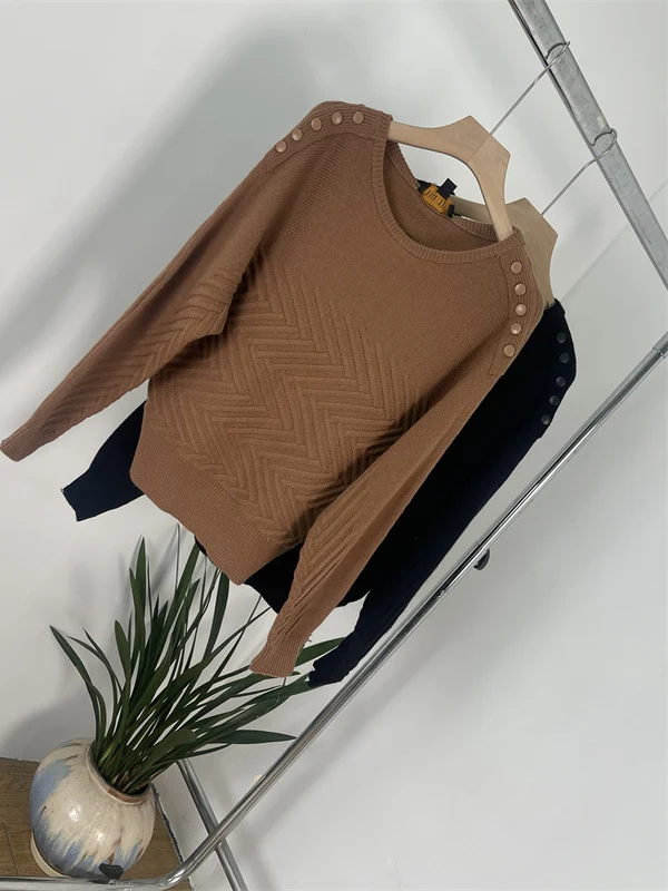 سترة محبوكة دافئة من Fce مستديرة Ne Batwing Sve موجة منقوشة للنساء لفصل الخريف والشتاء ملابس غير رسمية للتنقل