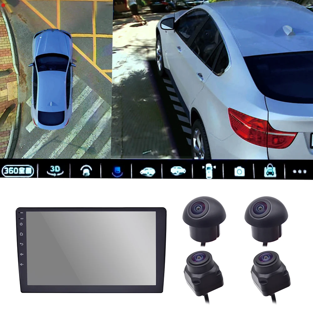 سيارة عالمية 360 ثلاثية الأبعاد للرؤية الليلية المقاومة للماء 360 حول نظام مراقبة الرؤية مشغل أندرويد للسيارة